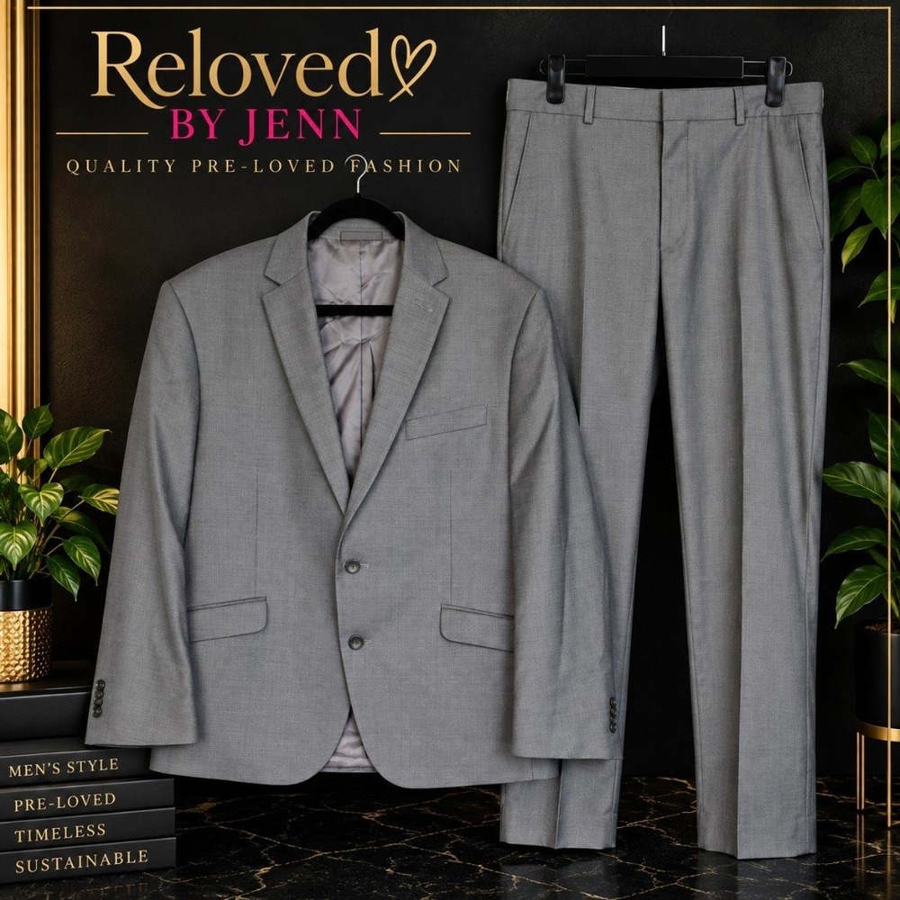 Kenneth Cole Reaction Techni-Cole Grey Suit Set 44S Jacket 38x30 Pants  Mens